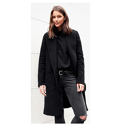 

Women's Solid Colored Basic Fall & Winter Coat Long Daily Long Sleeve Polyster Coat Tops Black