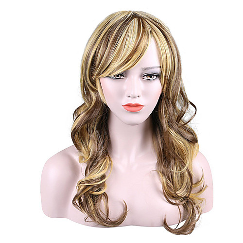 

Synthetic Wig Curly Asymmetrical With Bangs Wig Medium Length Blonde Synthetic Hair Women's Classic Adorable Romantic Blonde