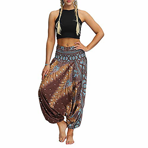 

womens pants, casual summer loose yoga pants women men baggy boho aladdin elastic waist jumpsuit harem trousers (one size, x-yellow)