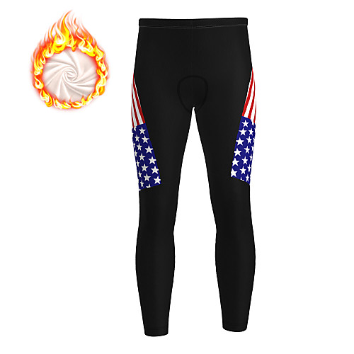 

21Grams Women's Cycling Tights Cycling Pants Winter Fleece Polyester Bike Tights Padded Shorts / Chamois Pants Fleece Lining Breathable 3D Pad Sports Christmas National Flag Black Mountain Bike MTB