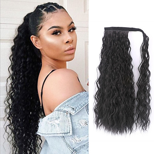 

Synthetic Wig Water Wave With Ponytail Wig Long Very Long Black Synthetic Hair 26 inch Women's Fashionable Design Party Middle Part Black