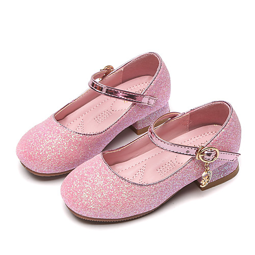 

Girls' Heels Moccasin Flower Girl Shoes Children's Day Rubber PU Little Kids(4-7ys) Big Kids(7years ) Daily Party & Evening Walking Shoes Rhinestone Buckle Sequin Pink Silver Fall Spring