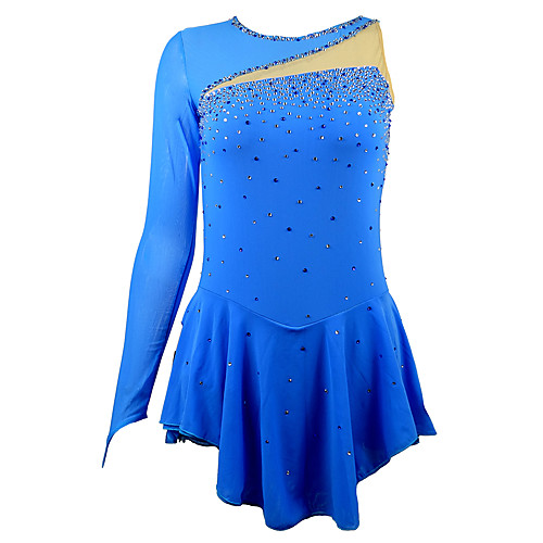 

Figure Skating Dress Women's Girls' Ice Skating Dress Sky Blue Patchwork Spandex High Elasticity Training Competition Skating Wear Crystal / Rhinestone Long Sleeve Ice Skating Figure Skating