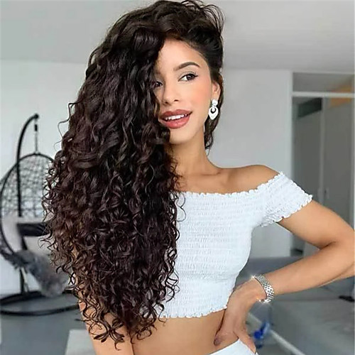 

Synthetic Wig Water Wave Middle Part Wig Long Very Long Black Synthetic Hair 65 inch Women's Fashionable Design Party Middle Part Black