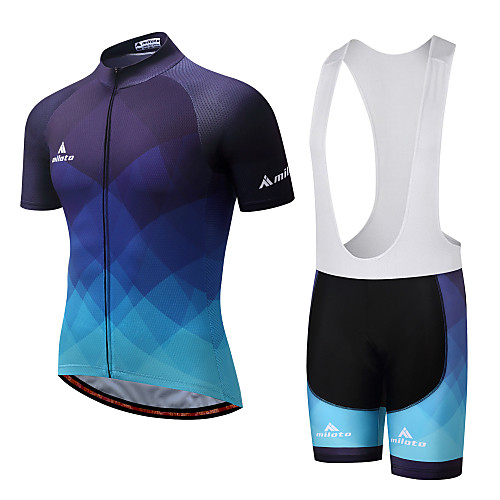 

Miloto Men's Short Sleeve Cycling Jersey with Bib Shorts Spandex White Black Purple Plaid Checkered Gradient Bike Clothing Suit Breathable 3D Pad Quick Dry Reflective Strips Sweat-wicking Sports