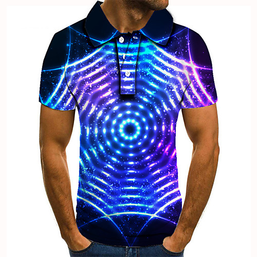 

Men's Polo 3D Print Graphic Print Short Sleeve Daily Tops Basic Blue