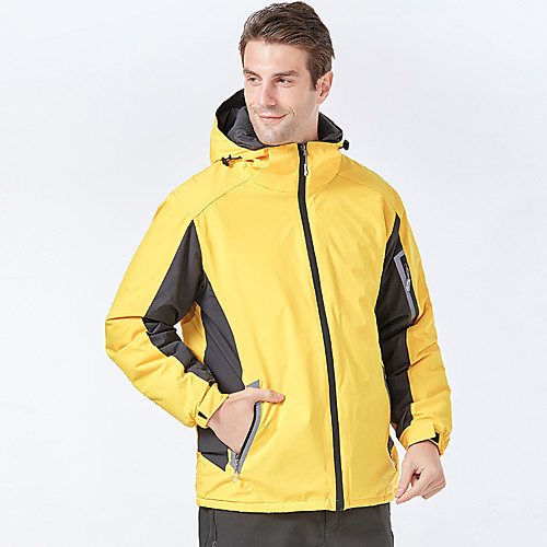 

Men's Hiking Jacket Winter Outdoor Thermal Warm Waterproof Windproof Breathable Jacket Full Length Hidden Zipper Climbing Camping / Hiking / Caving Traveling Black Yellow