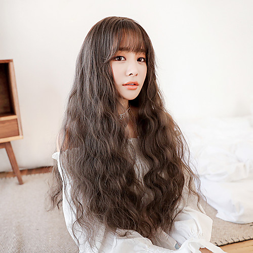 

Synthetic Wig Curly With Bangs Wig Very Long Brown Synthetic Hair 24 inch Women's Classic Exquisite Fluffy Brown
