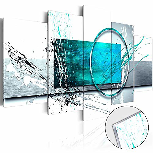 

large turquoise expression abstract wall art 5 panel modern teal canvas print painting