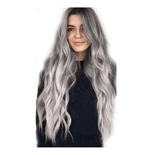 

Synthetic Wig Body Wave Middle Part Wig Long Grey Synthetic Hair 26 inch Women's Fashionable Design Adorable Natural Hairline Dark Gray White