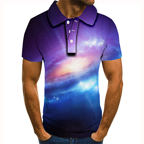 

Men's Polo 3D Print Graphic Print Short Sleeve Daily Tops Basic Purple