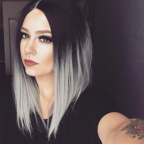 

Synthetic Wig Straight Bob Middle Part Wig Short Grey Synthetic Hair Women's Middle Part Bob Ombre Hair Exquisite Gray