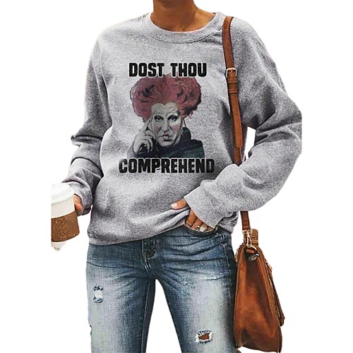 

Women's Pullover Sweatshirt Print Graphic Daily Other Prints Basic Hoodies Sweatshirts Gray