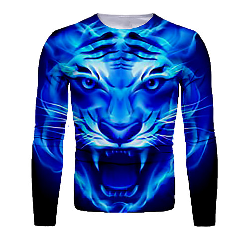 

Men's T shirt 3D Print Graphic Animal Long Sleeve Daily Tops Basic Blue