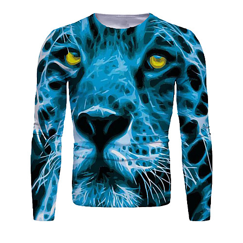 

Men's T shirt 3D Print Graphic Animal Long Sleeve Daily Tops Basic Blue