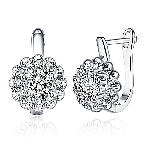 

white gold plated flower small cz hoop earrings for women girls cubic zirconia crystal studs post for sensitive ears