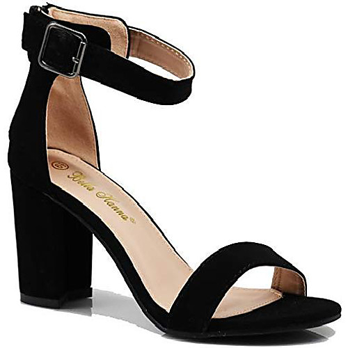 

ivka women's pointy toe high mid chunky block heel sexy ankle strap sandals ballerina dress pump ballet wedding patent harlow pump shoes (7, black nubuck (luck))