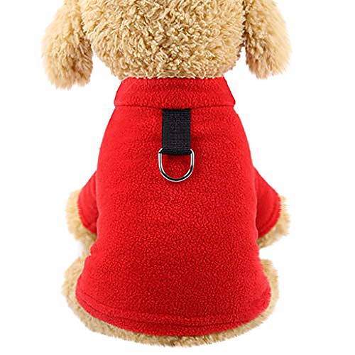 

pet clothes, autumn winter solid small dog pullover fleece jacket with ring red