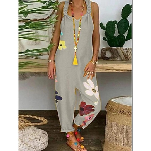 

Women's Active Streetwear Black Blue Orange Jumpsuit Floral Backless