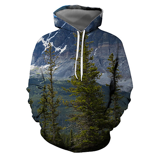 

Men's Pullover Hoodie Sweatshirt Graphic Scenery Hooded Daily Going out 3D Print Basic Casual Hoodies Sweatshirts Long Sleeve Light Blue