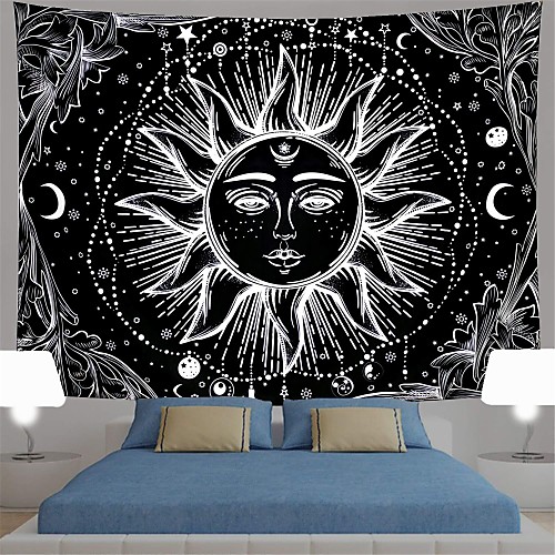 

sun and moon tapestry black and white burning sun with stars tapestry psychedelic tapestry indian tapestry for room