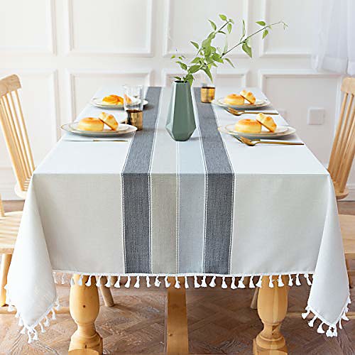 

Tablecloth Stitching Tassel Cotton Linen Tablecloth Wrinkle Free Dust-proof Table Cover for Kitchen Dining Room Home Tabletop Decoration Rectangle