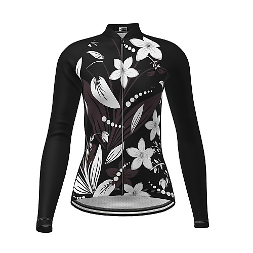 

21Grams Women's Long Sleeve Cycling Jersey Winter Black Novelty Floral Botanical Bike Jersey Top Mountain Bike MTB Road Bike Cycling Quick Dry Sports Clothing Apparel / Micro-elastic / Athleisure