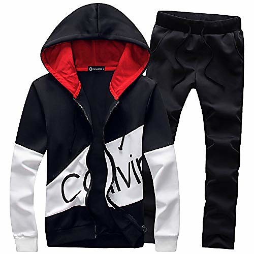 

Men's Going out Activewear Set Sweatshirt Multi Color Color Block Casual / Daily Hoodies Sweatshirts Long Sleeve Black Blue Gray