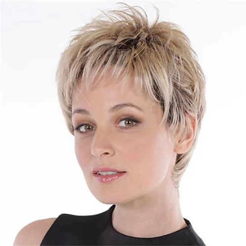 

Synthetic Wig Curly kinky Straight Pixie Cut Wig Short Light Blonde Synthetic Hair 6 inch Women's Fashionable Design Easy to Carry Comfy Blonde