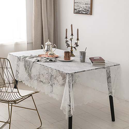 

Table Cloth Lace Dust-proof Lace Solid Colored Table Cover Table Decorations For Desk Rectangular 150180/150220 Cm Pure White 1 Pc