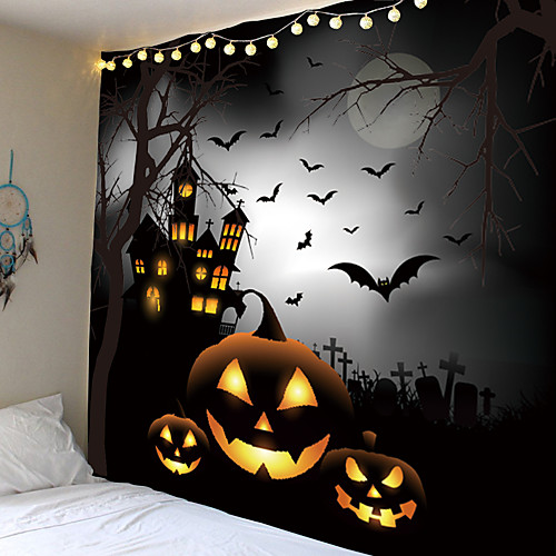 

Halloween Party Wall Tapestry Art Decor Blanket Curtain Picnic Tablecloth Hanging Home Bedroom Living Room Dorm Decoration Pychedelic kull keleton Pumpkin Bat Witch Haunted cary Catle Polyeter