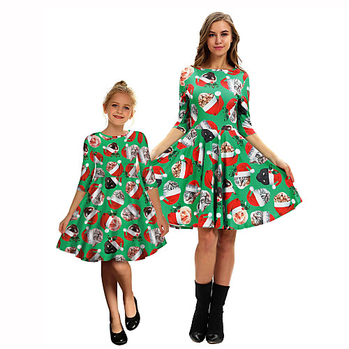 

Santa Claus Christmas Dress Mommy and Me Kid's Sophisticated Christmas Christmas Polyester Dress