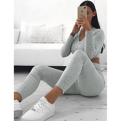 

Women's Solid Colored Two Piece Set Tracksuit Set Pant Drawstring Tops