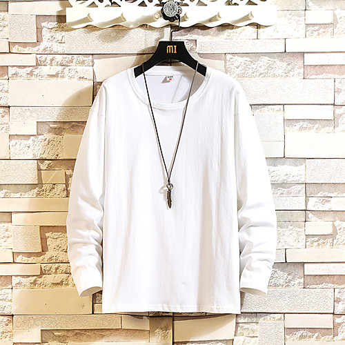 

Men's T shirt non-printing Solid Colored Plus Size Long Sleeve Daily Tops Basic White Black Purple