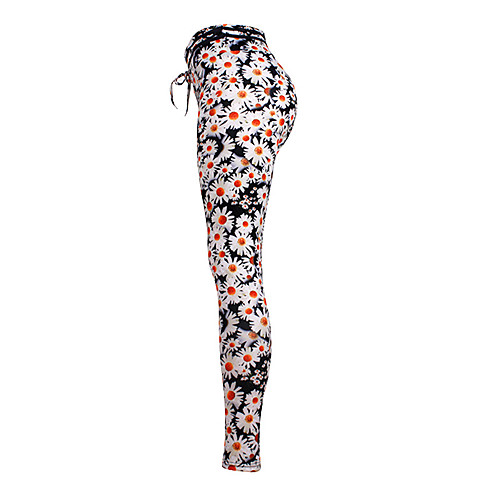 

Women's Sporty Yoga Breathable Slim Daily Sweatpants Pants Flower Ankle-Length High Waist Black