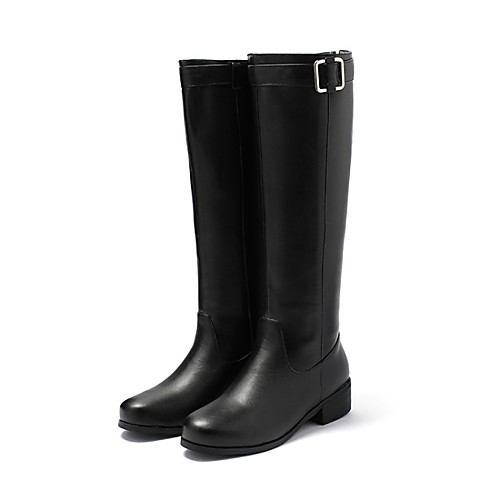 

Women's Boots Block Heel Boots Riding Boots Cuban Heel Round Toe Knee High Boots Vintage Daily Walking Shoes PU Buckle Black Brown