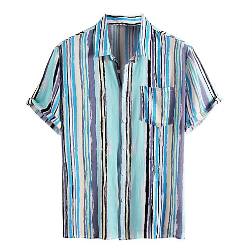 

Men's Shirt Other Prints Striped Short Sleeve Daily Tops Basic Blue