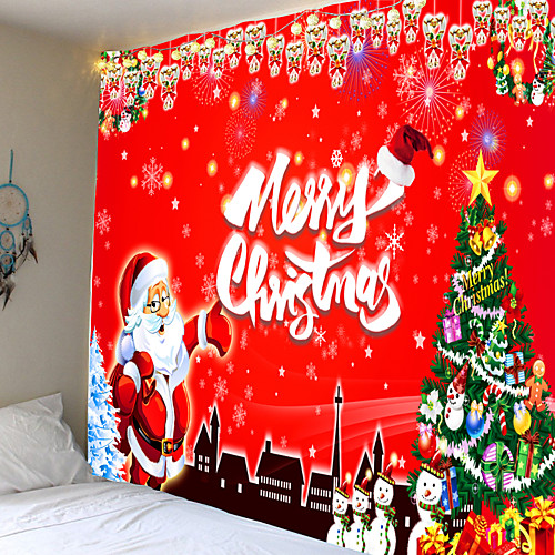 

Christmas Santa Claus Holiday Party Wall Tapestry Art Decor Blanket Curtain Picnic Tablecloth Hanging Home Bedroom Living Room Dorm Decoration Christmas Tree Gift Snowman Polyester