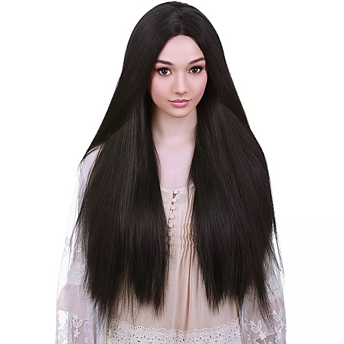 

Cosplay Wig Yaki Lace Front Straight Black kinky Straight Asymmetrical Lace Front Wig Very Long Black Synthetic Hair Women's Anime Cosplay Exquisite Black