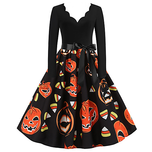 

Pumpkin Dress Adults Women's Vacation Dress Halloween Halloween Festival / Holiday Polyster Black Women's Easy Carnival Costumes