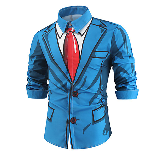 

Men's Shirt 3D Print Color Block Plus Size Print Long Sleeve Daily Tops Rock Hawaiian Blue