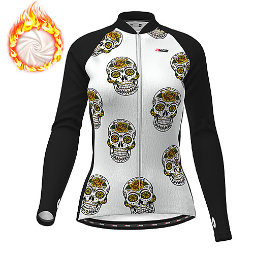 

21Grams Women's Long Sleeve Cycling Jersey Winter Fleece Black Skull Funny Bike Jacket Jersey Top Mountain Bike MTB Road Bike Cycling Thermal Warm Fleece Lining Breathable Sports Clothing Apparel