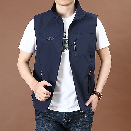 

Men's Hiking Vest / Gilet Fishing Vest Sleeveless Jacket Top Outdoor Waterproof Windproof Quick Dry Lightweight Autumn / Fall Spring Summer Nylon Solid Color Black Red Army Green Hunting Fishing