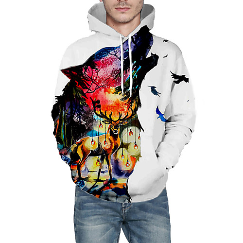 

Men's Pullover Hoodie Sweatshirt Graphic Animal Daily 3D Print Basic Hoodies Sweatshirts White