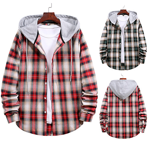

Men's Shirt non-printing Striped Color Block Plus Size Drawstring Long Sleeve Daily Tops Vintage Streetwear Red Green