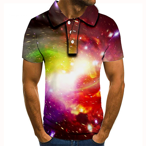 

Men's Polo 3D Print Graphic Print Short Sleeve Daily Tops Basic Rainbow