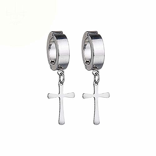 

stainless steel no piercing cross hoop dangle hypoallergenic earrings for men women