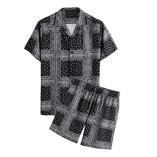 

Men's Set Other Prints Geometric Short Sleeve Daily Tops Basic Black