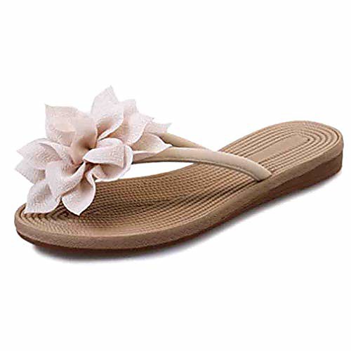 

women casual slippers fashion big flower comfortable beach sandals beige 7.5