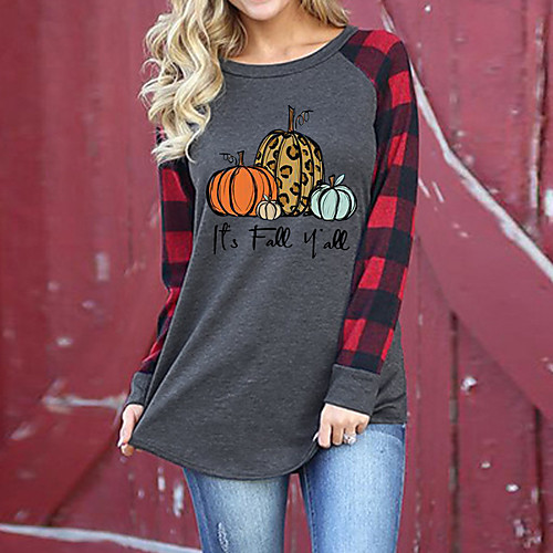 

Women's Pullover Sweatshirt Pumpkin Daily Other Prints Casual Halloween Hoodies Sweatshirts Cotton Loose Gray